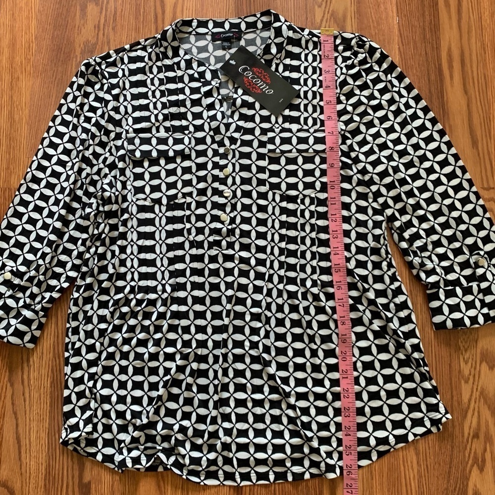 COCOMO Large 3/4 sleeve black white women’s Pintuck Blouse top shirt - Picture 14 of 14